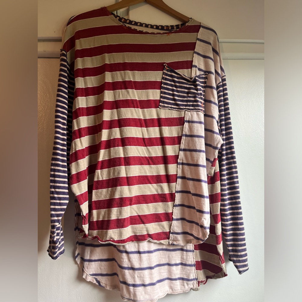 We The Free Striped Crewneck Top in Red, Cream, and Navy